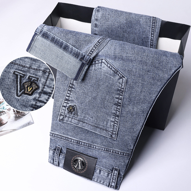 Hochwertige Jeans, lockerer, gerader Stretch-Schnitt, koreanische Version Frühjahr/Herbst 2023, schlichte und lässige lange Hose, Herrenmode_voghion.com