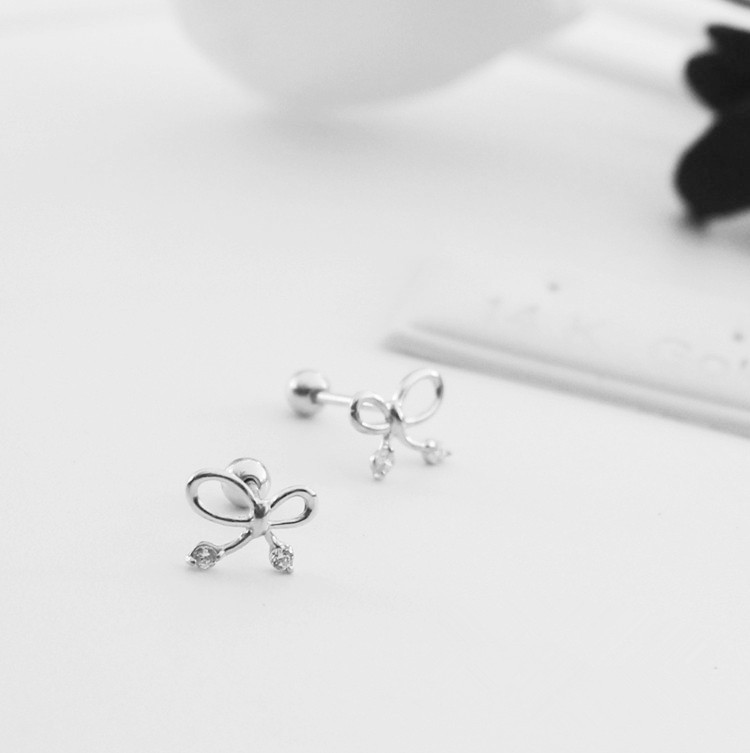 1 Paire Style Simple Noeud D'arc Placage Incruster Argent Sterling Zircon Boucles D'oreilles display picture 1