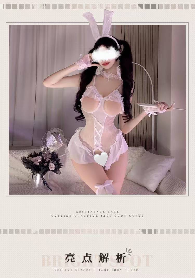 Bunny Girl Lace Jumpsuit Costume with Butterfly Stockings, One Size — detail image 5