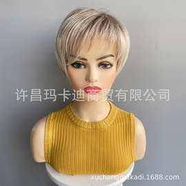 假发短发全头wigs 欧美跨境时尚短发 高档化纤假发 工厂现货批发