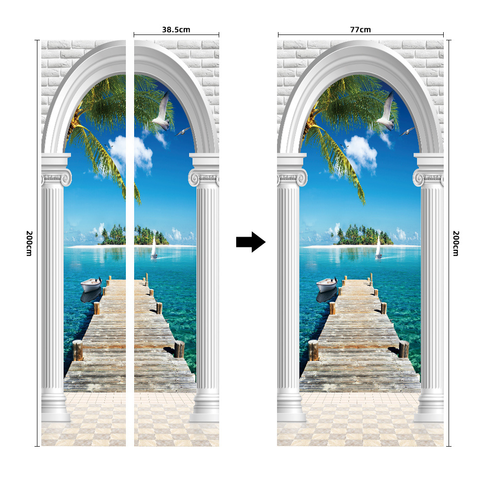 Pegatinas para puertas 3D respetuosas con el medio ambiente, autoadhesivos, fabricantes de origen al por mayor, patrones populares transfronterizos de alta definición, adhesivos para puertas impermeables, a prueba de aceite y antiincrustantes