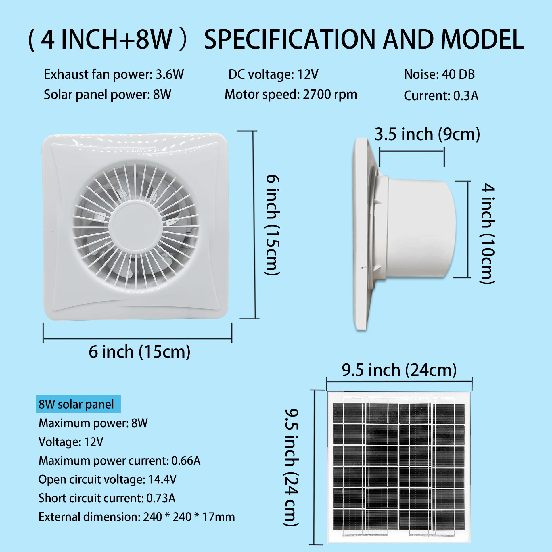 12V 라운드 XB-4 인치-8W 태양 전지 패널