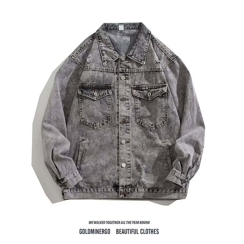 American Retro Washed Denim Jacket Men's Autumn and Winter Trendy Brand Loose Casual Handsome Work Jacket Denim Jacket