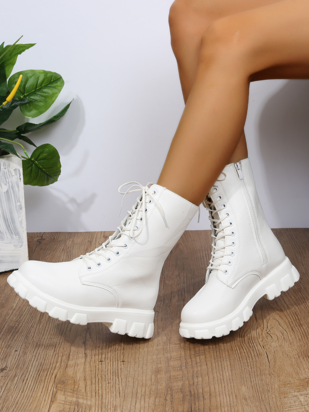 Large size spring and autumn new boots women round thick sole fashion boots British wind motorcycle boots women_voghion.com