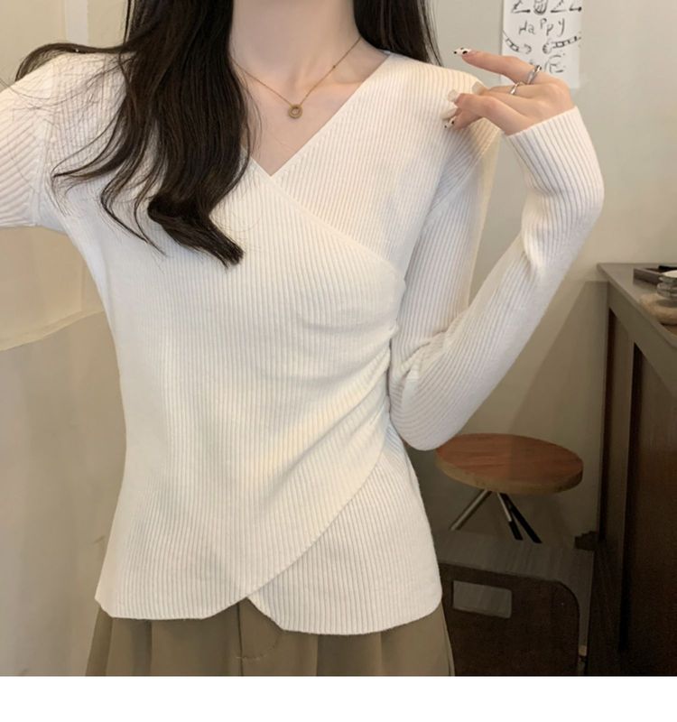 现货新款打底衫长袖洋气内搭不规则斜扣针织衫上衣韩版修身小打底|undefined