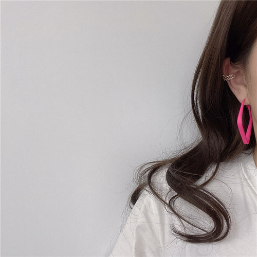 Summer Hong Kong style large square frame earrings 925 silver needle C-shaped colorful hoop earrings acrylic non-pierced ear clip earrings