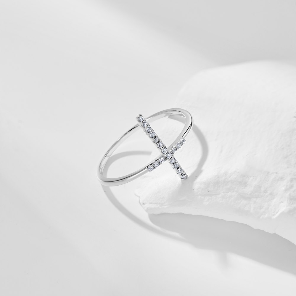 Sterling Silver Simple Style Cross Plating Zircon Rings display picture 7