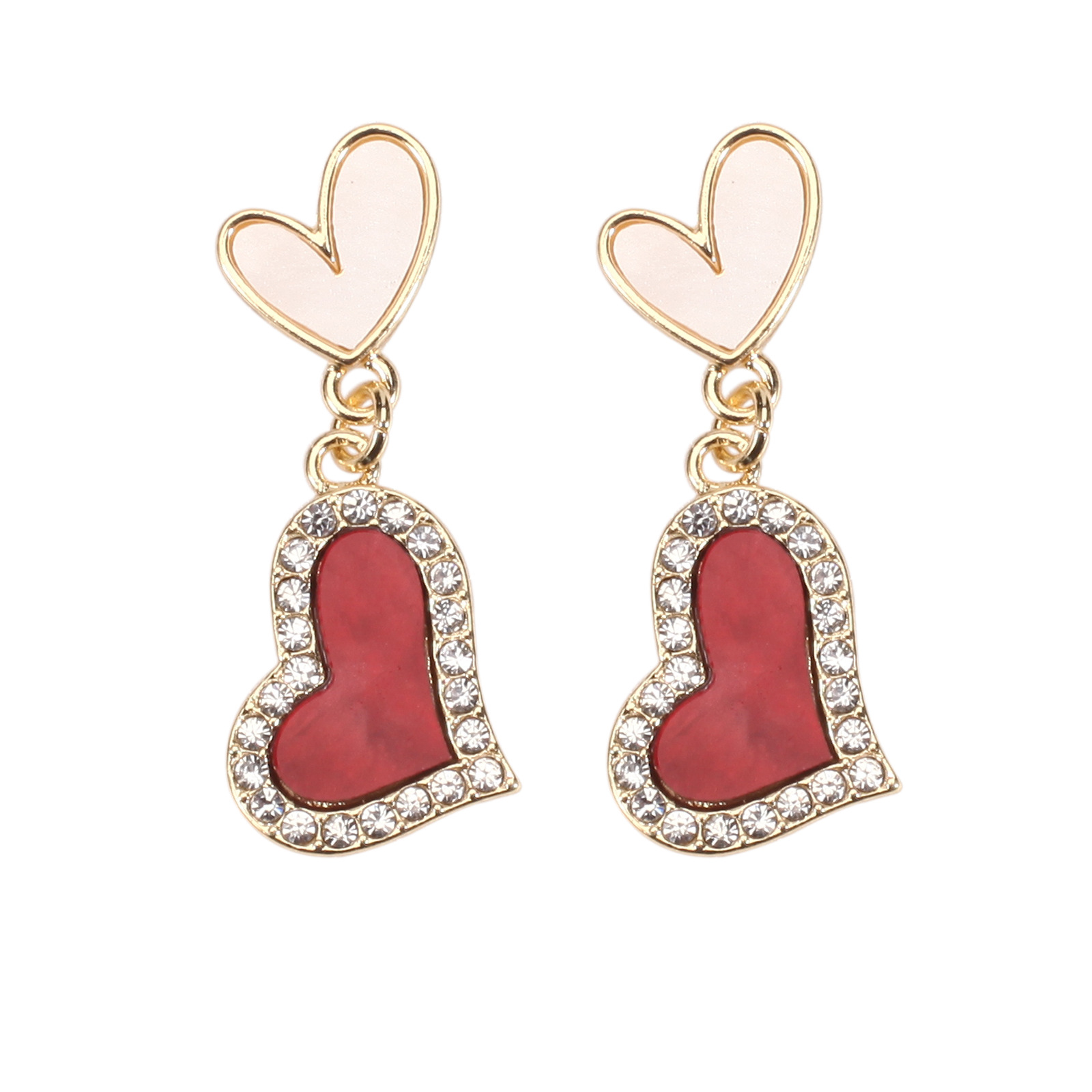 18g Weight Copper Ear Needle Material Rhinestones, Pearl Inlay Material Drop Earrings Classification 1 Pair Quantity Holiday, Daily Occasion Alloy Material Heart Shape Pattern Women's Gender Enamel, Inlay Design IG Style, Sweet Style 1 Pair IG Style Sweet Heart Shape Enamel Inlay Alloy Rhinestones Pearl Drop Earrings 31