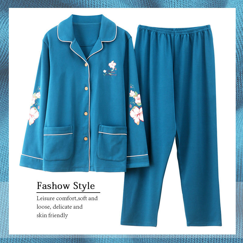 Pijamas de mujer primavera y otoño 100% algodón de manga larga delgada madre de mediana edad y ropa para el hogar de algodón de mediana edad y edad avanzada