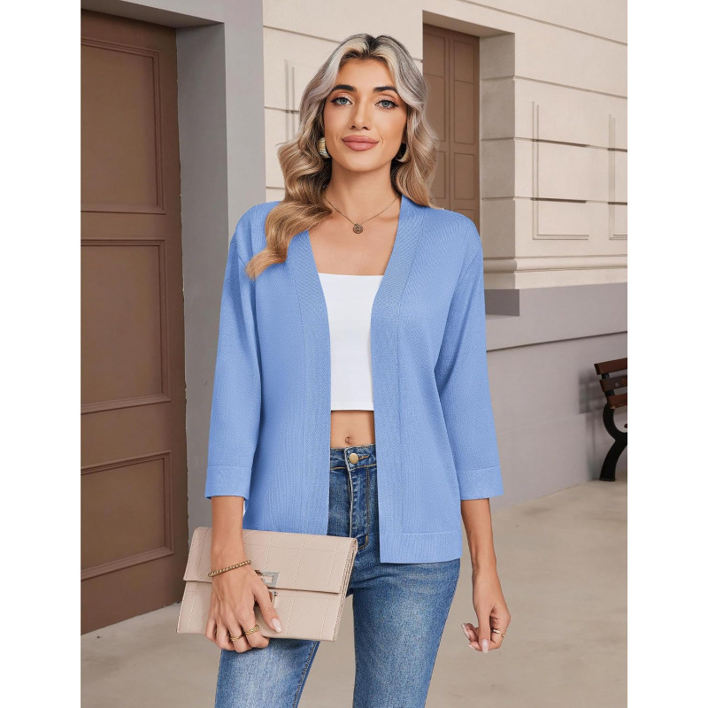 2026 early autumn new women's fashion cross-border knitted three-quarter sleeve cardigan short top lightweight short women's jacket 2026 early autumn new women's fashion cross-border knitted three-quarter sleeve cardigan short top lightweight short women's jacket