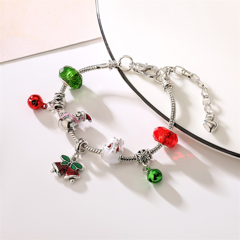 Europa y América DIY con cuentas de hueso de serpiente Cadena de perlas de vidrio muñeco de nieve árbol de Navidad pulsera de Navidad muleta regalo de Navidad pulsera de Navidad