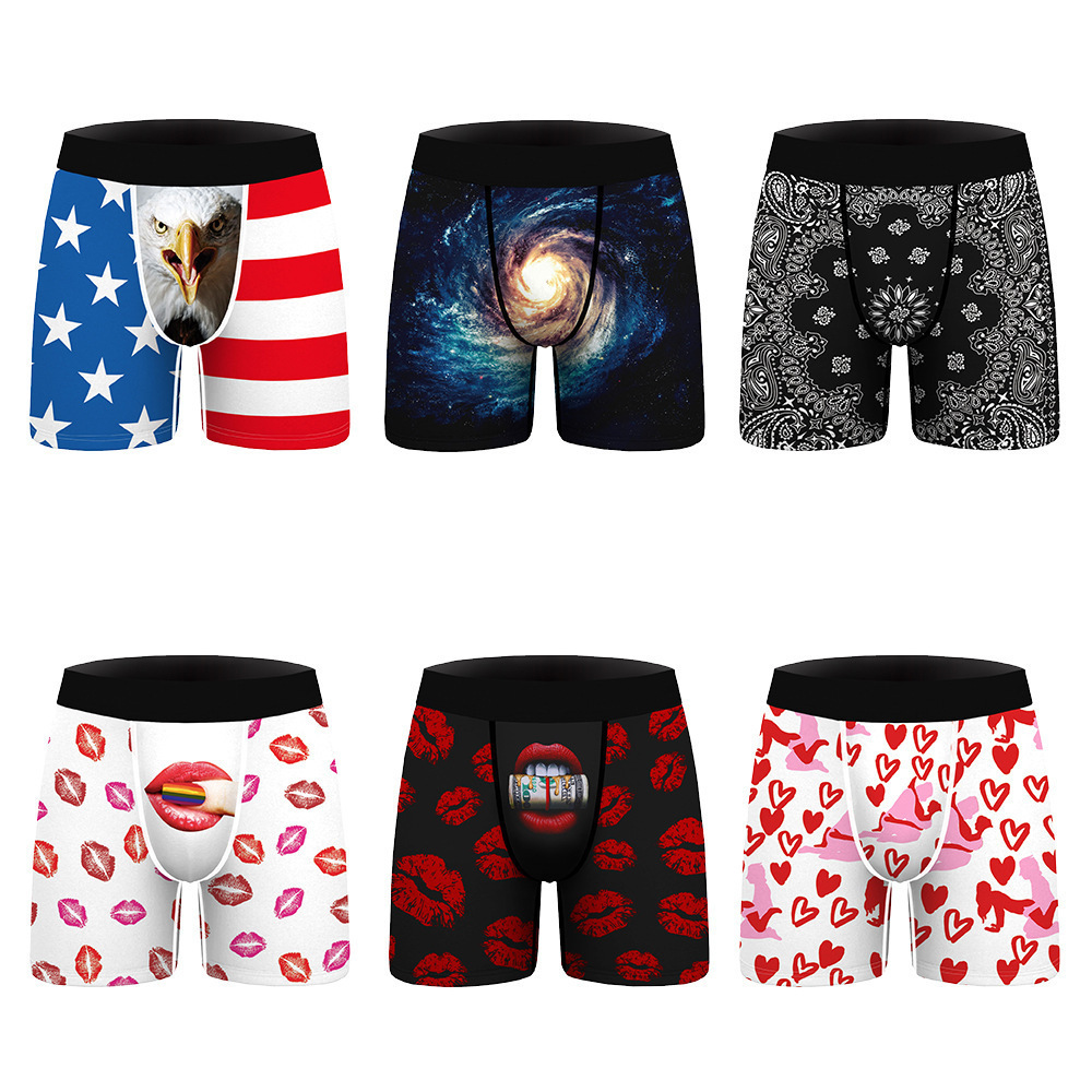 Nuevo Bite Finger Red Lip Impresión digital Ropa interior sexy para hombres Leggings planos cómodos y transpirables_voghion.com