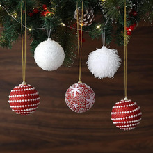外贸新品圣诞节圣诞树泡沫球装饰绕线白色毛绒圣诞球手工制作挂饰