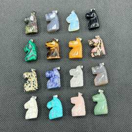 天然石白水晶雕刻马头吊坠 粉晶动物打磨马儿吊坠DIY项链饰品配件