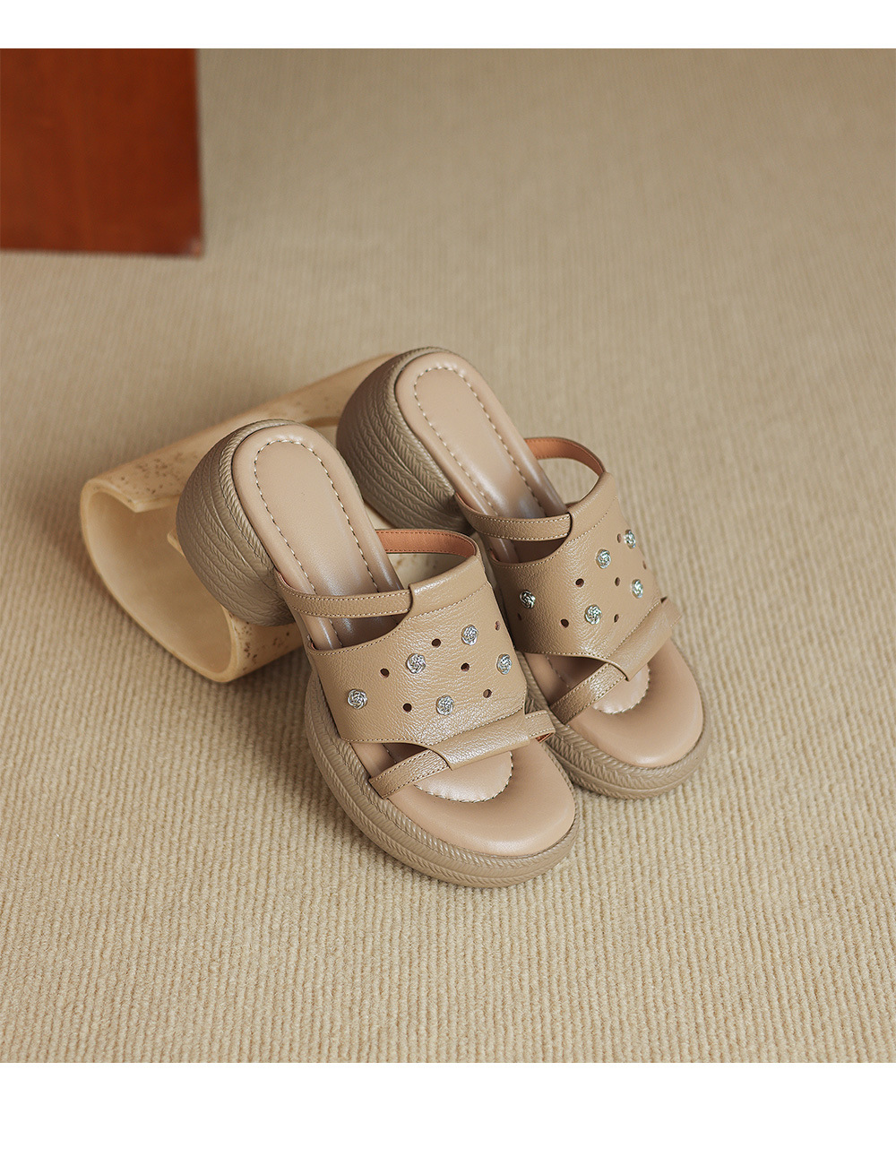 Sandal cao gót nữ hở mũi phong cách hoa, gót 6 cm — màu trắng ngà chi tiết 16