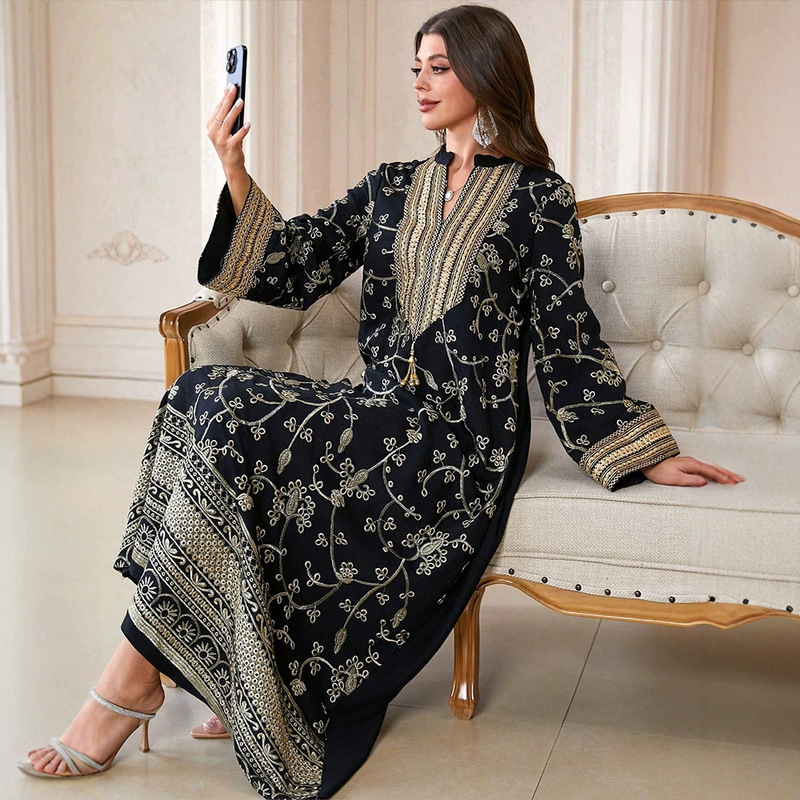 KY2657 Cross-Border Foreign Trade Women's Vintage Floral Embroidery Long Sleeve Robe Dress Elegant Party Dress KY2657 Cross-Border Foreign Trade Women's Vintage Floral Embroidery Long Sleeve Robe Dress Elegant Party Dress