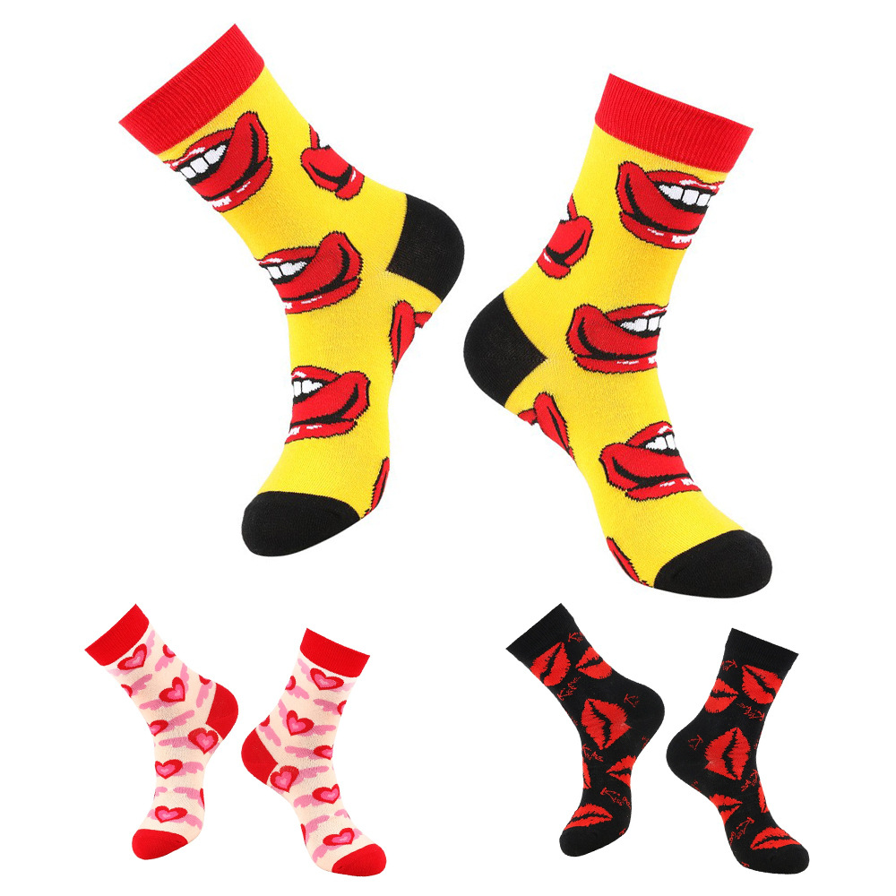 60g Weight Socks Classification Socks Lingerie Type Cotton Fabric Type Stretchy Elasticity A Pair Quantity Daily Occasion Comfort Function Valentine'S Day Festival Lips, Heart Shape Pattern All Seasons Season Unisex Gender Simple Style Style Simple Style Unisex Lips Heart Shape Cotton Crew Socks A Pair 无