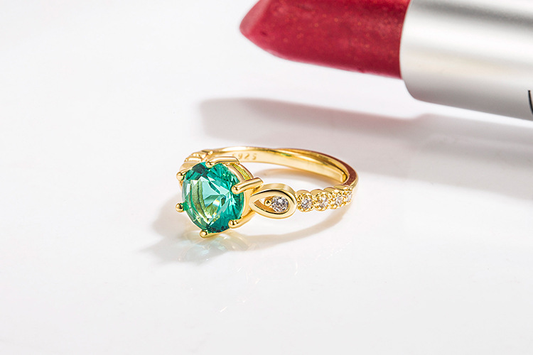 Fashion 14k Gold Diamond Emerald Ring Female European And American Copper Jewelry display picture 3