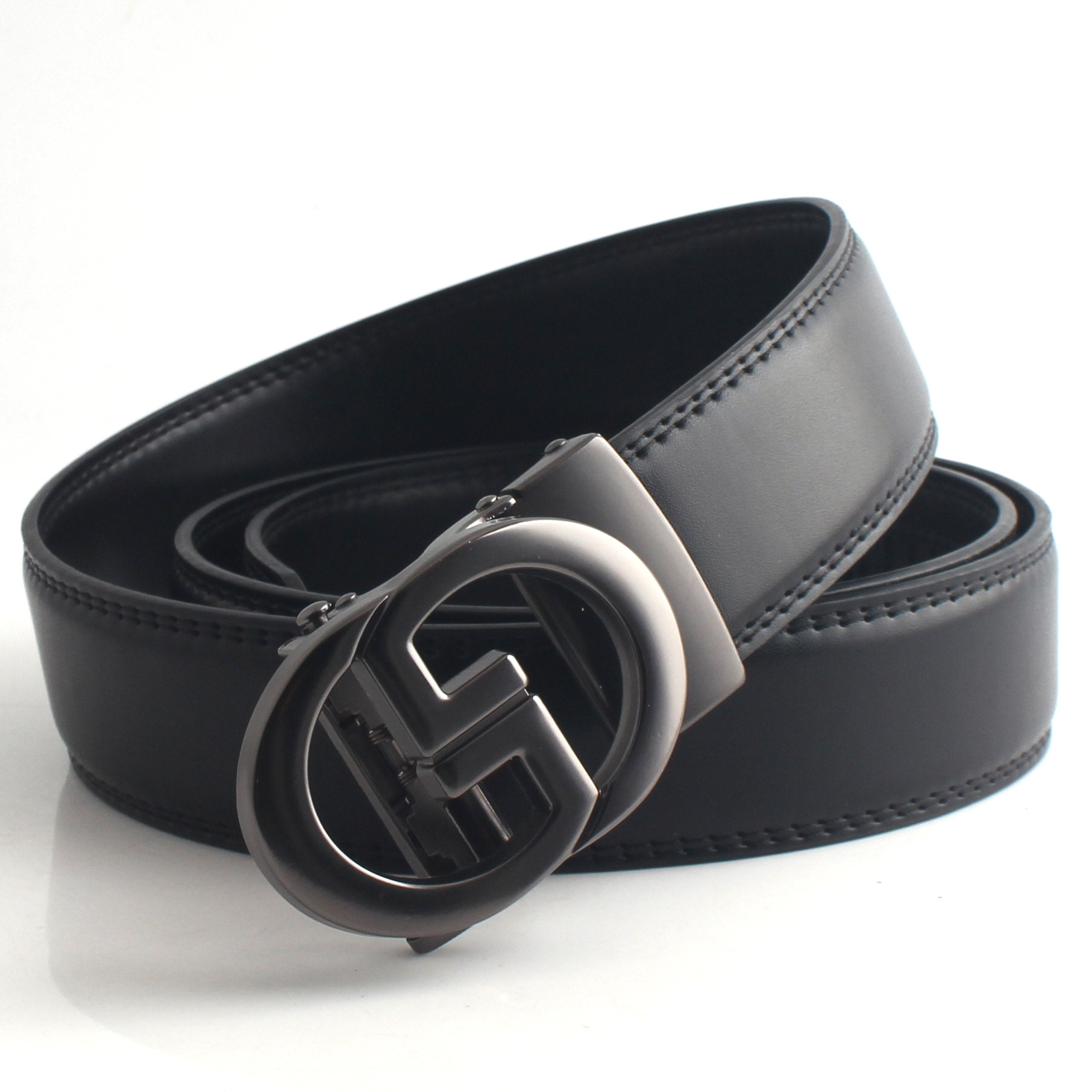 Men's Automatic Belt With Letter Buckle, Cowhide Leather Belt_voghion.com