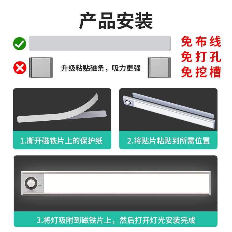 Ultra-Delgado inteligente llevó la luz del sensor del cuerpo recargable de tres colores de luz variable con gabinete de vino Armario barra de luz