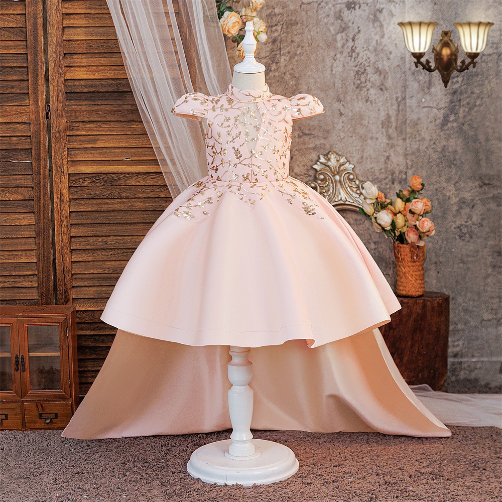 2025 vestido de niñas de satén transfronterizo vestido de princesa de niños espectáculo de lujo ligero vestido de florista