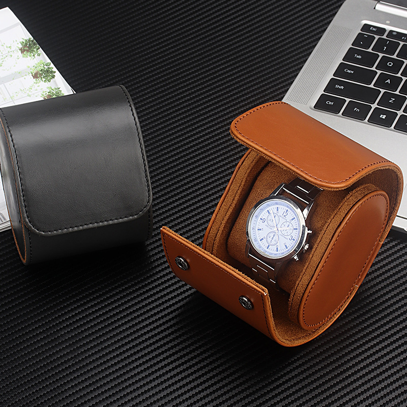 Leather watch storage box household dustproof sewing PU retro portable high-grade watch protective display box wholesale