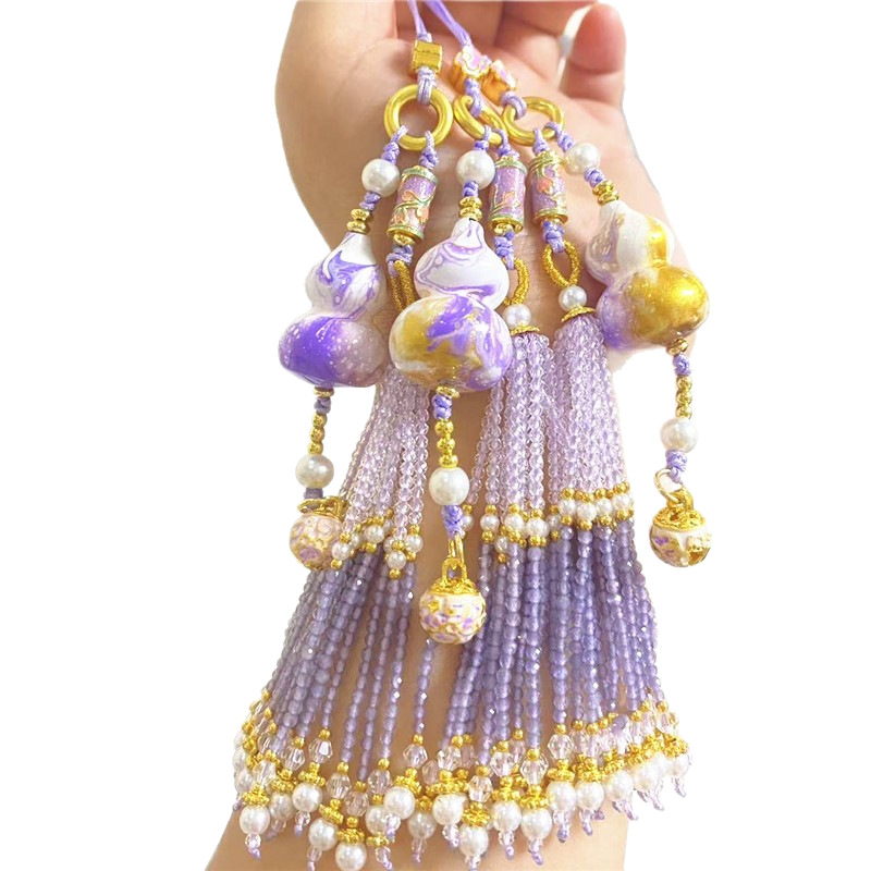 Lingyin Source Purple Gradient Lacquer Gourd Pearl Bell Pendant_voghion.com