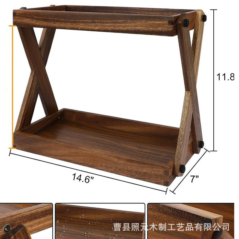 レトロ木製二層収納ラックホームキッチン調味料収納ラックバスルームカウンタートップオーガナイザー収納ラック|undefined