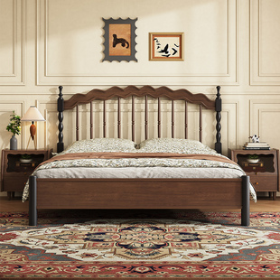 Medieval Style American Windsor Bed 1.5m1.8m Double Bed Modern Simple Retro French Solid Wood Bed Storage Master Bedroom