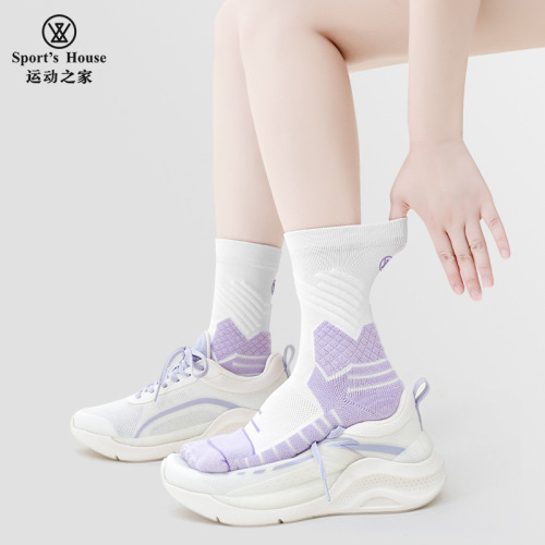 Sport's House women's mid-calf breathable non-slip badminton socks towel bottom sweat-absorbent and deodorant sports socks