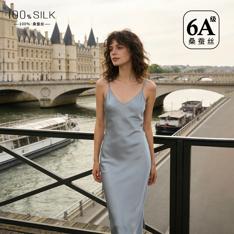 Spring/Summer 19 Momme Heavyweight Silk Camisole Nightgown for Women, 100% Mulberry Silk Long Sexy Backless Camisole Dress