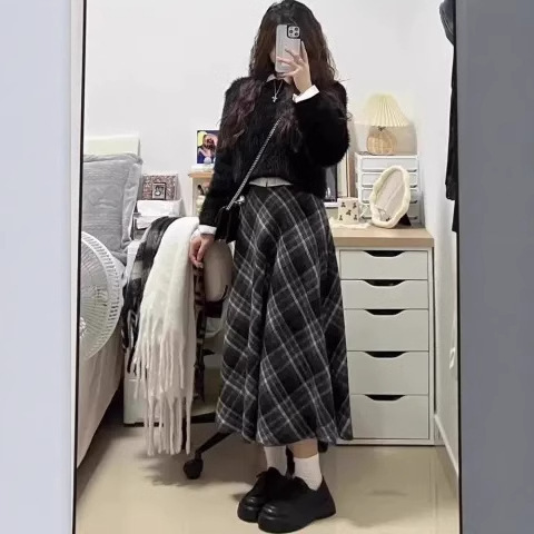 (毛はウエストファスナーを緩めています。) 百パートナースカートの半身スカートのレトロな中長タイプのヒップスカートのa字スカートの春秋冬|undefined