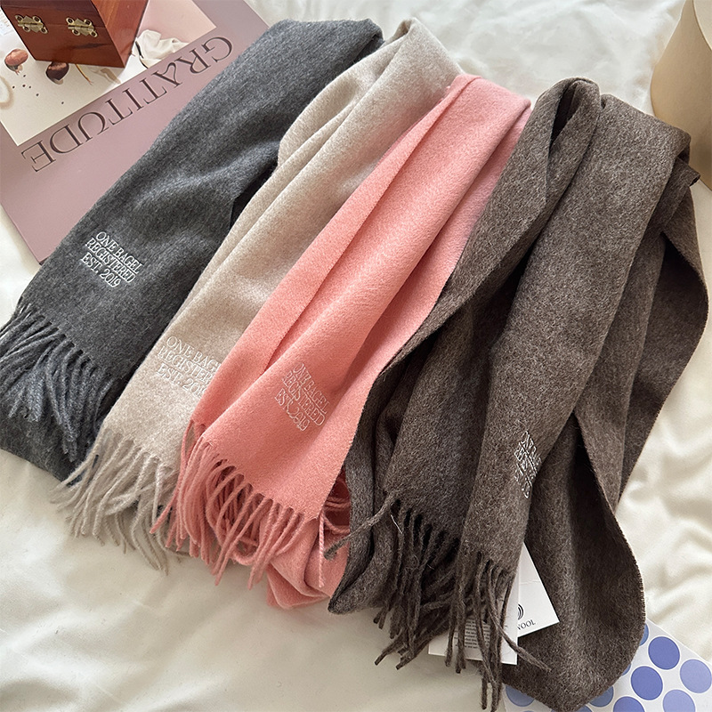 Demi-season solid color woolen universal scarf with tassels for men…