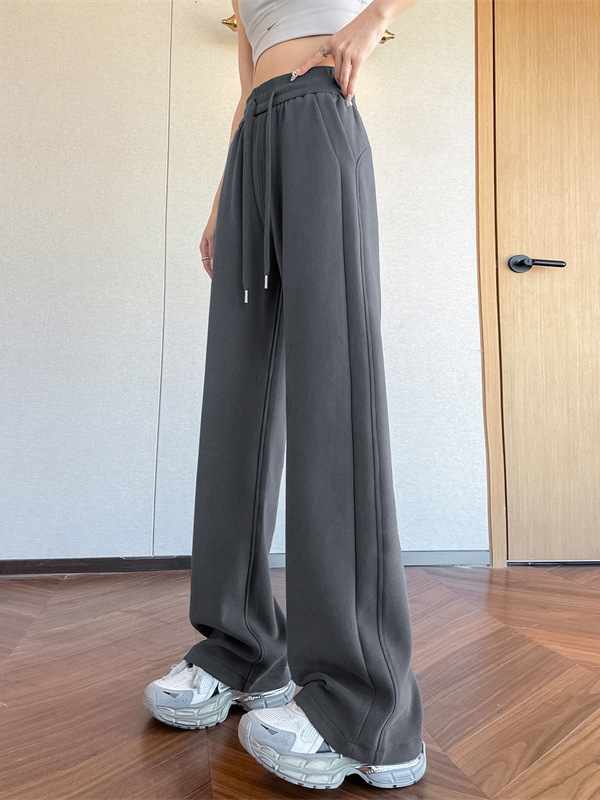 薄い灰色のスポーツのズボンの女性の衛のズボンの2025の新型の春秋のカジュアルな小さい背のストレートの狭い版のバナナの広い足のズボン|undefined