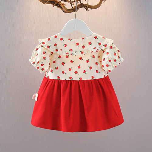 Summer Girl Floral Print Dress Trendy Summer Outfit Baby Girl Short Sleeve Princess Dress Infant Summer Clothes