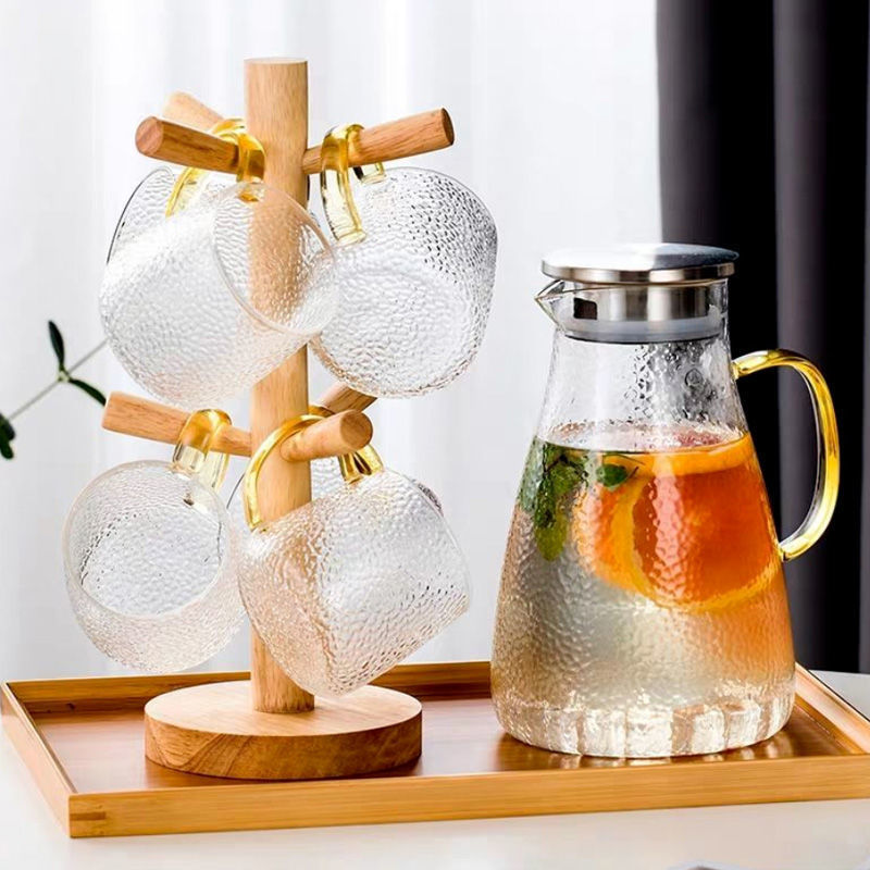 北歐風錘紋涼水壺玻璃家用冷水壺涼水杯套裝 大容量加厚冷水壺