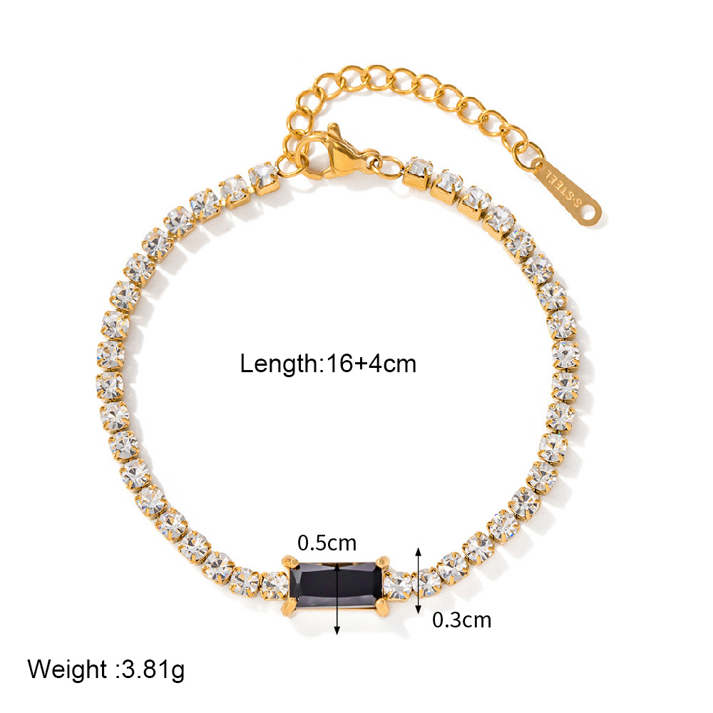 304 Stainless Steel IG Style Simple Style Shiny Plating Inlay Rectangle Zircon Bracelets display picture 1