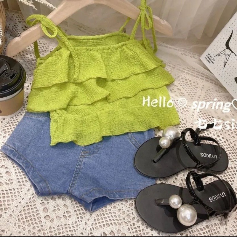 girl camisole suit Children baby Korean Edition clothes shorts Two piece set baby vest Western style Exorcism