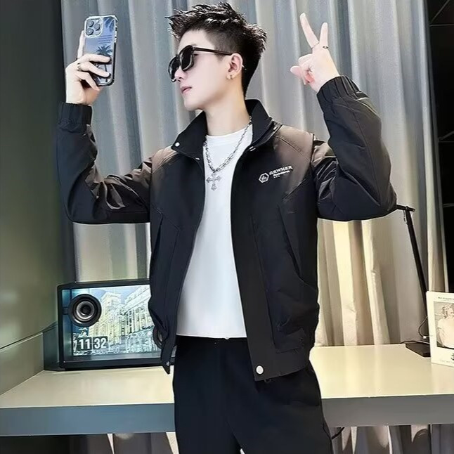 Trendy Brand Stylish Stand Collar Jacket for Men, Spring and Autumn Casual Versatile Men's Coat, New High-End Trendy Top Trendy Brand Stylish Stand Collar Jacket for Men, Spring and Autumn Casual Versatile Men's Coat, New High-End Trendy Top