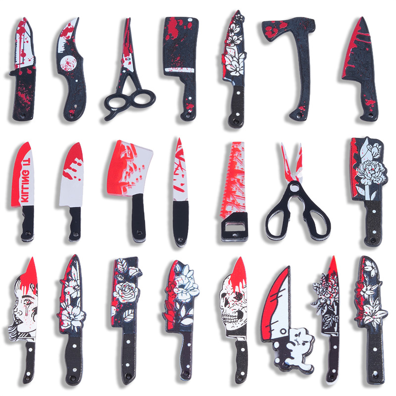 22 Acrylic Halloween Artificial Spoof Swords, Axes, Scissors, Weapon Pendants, DIY Creative Jewelry Pendants