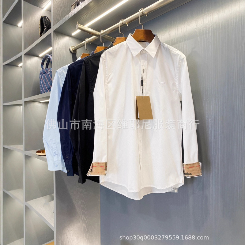 Correct Version of British B Brand Chest Tb Embroidery Solid Color Simple Shirt High-End Gentleman Casual Business Versatile Shirt