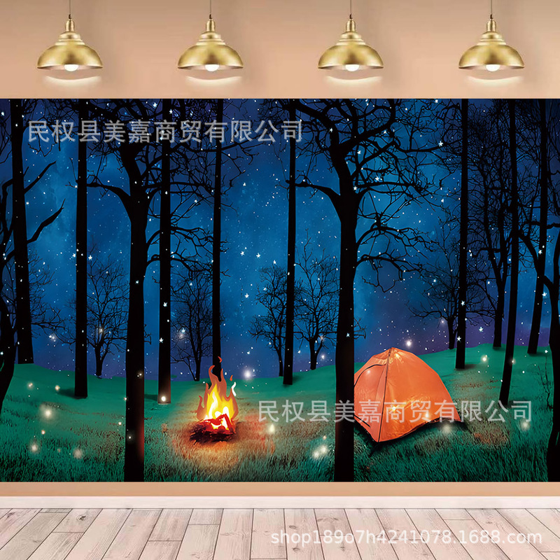Cross-border foreign trade forest camping adventure theme photography background cloth outdoor scene layout photo decoration banner