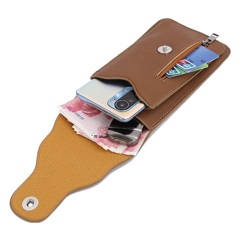 Men's Mobile Phone Leather Bag pu Mobile Phone Waist Bag Hanging Waist Business Trendy Bag Single Layer Belt Bag in Stock