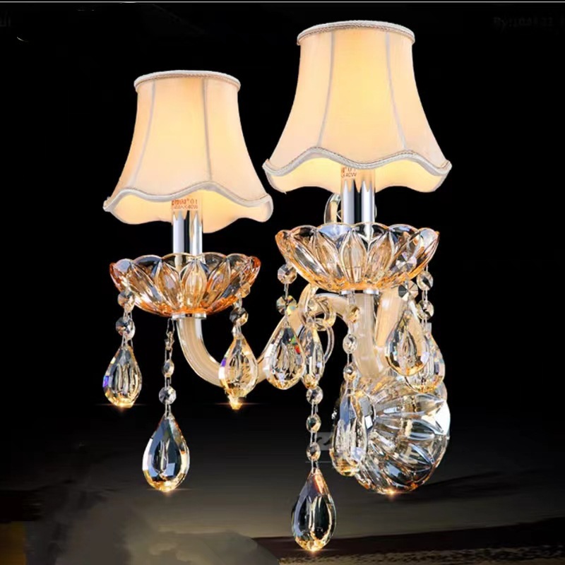 Mayorista moderna europea sala de estar lámpara de pared de cristal lámpara de cabecera de moda simple estilo americano lujo atmósfera lámpara de pared de hotel