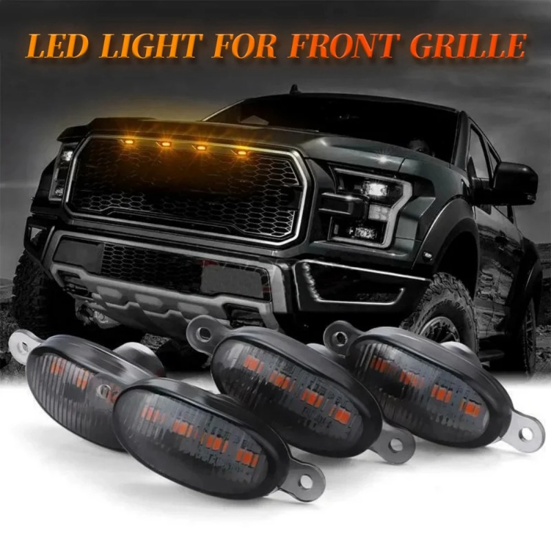 Car Grille 4-Light Led Small Yellow Light Raptor Grille Modified Led Decorative Light Pickup Anti-Fog Light Warning Light