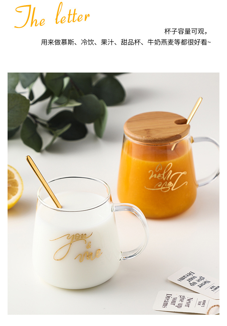 创意玻璃早餐杯家用带盖带勺牛奶杯高颜值女生玻璃水杯详情9