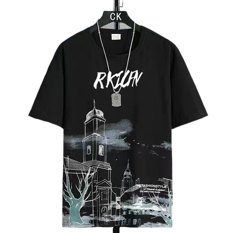 2023 New Graded Quick-drying Men's Short-sleeved T-shirt Summer ins Cool Ice Silk Large Size Loose Casual Top