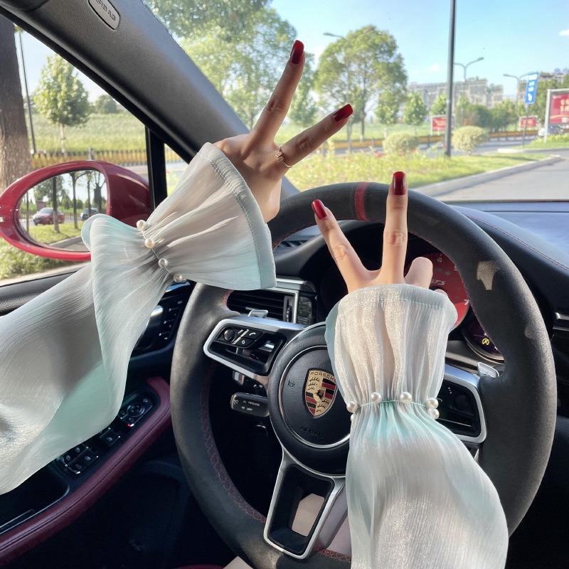 Verano estilo coreano encaje sol protección oversleeve mujeres al aire libre protección UV conducción equitación grande transpirable hielo manga brazo protección