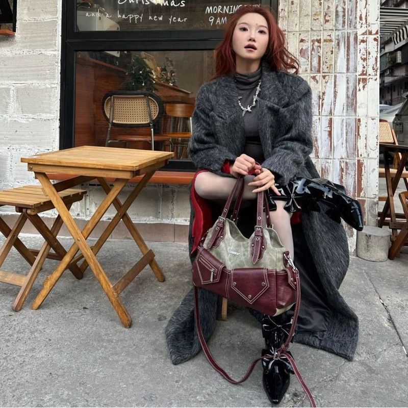 ニッチなデザインのレトロなコントラストカラーのデニムスプライシングシングルショルダー脇の下ハンドヘルドクロスボディバッグ女性用|undefined
