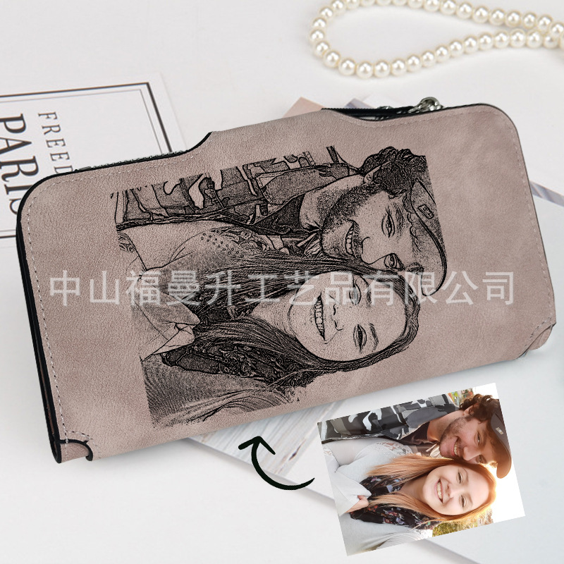 跨境可定制雕刻的个性化女士照片手拿包个性化女士拉链复购零钱包